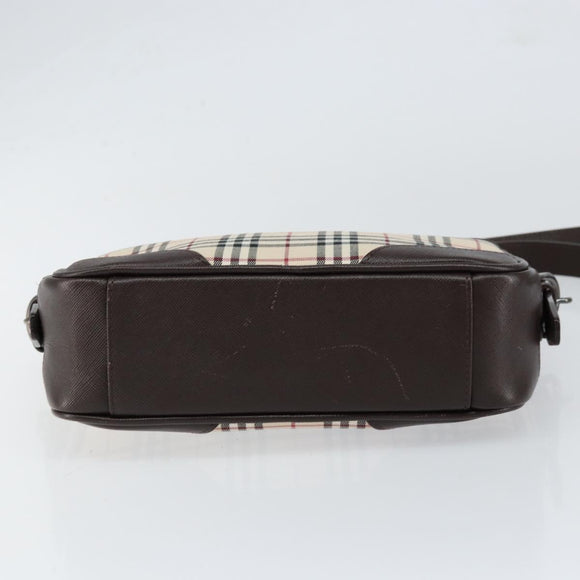 BURBERRY Nova Check Shoulder Bag Canvas Beige Silver Auth ka066