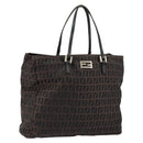 FENDI Zucchino Canvas Hand Bag Black Brown Auth ka067-1
