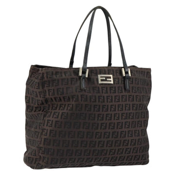 FENDI Zucchino Canvas Hand Bag Black Brown Auth ka067