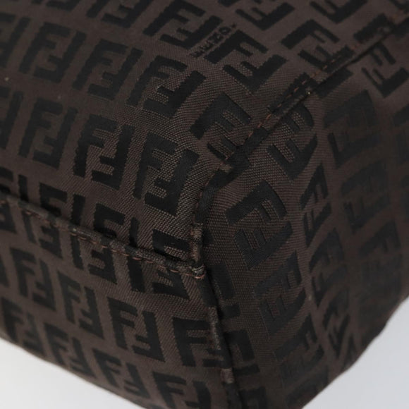 FENDI Zucchino Canvas Hand Bag Black Brown Auth ka067