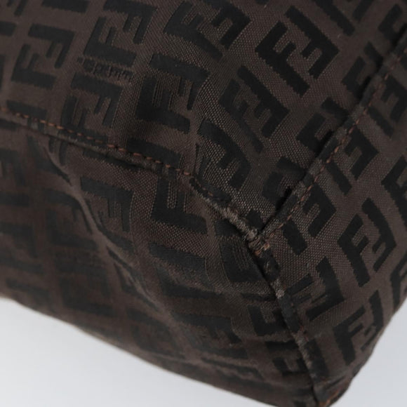 FENDI Zucchino Canvas Hand Bag Black Brown Auth ka067