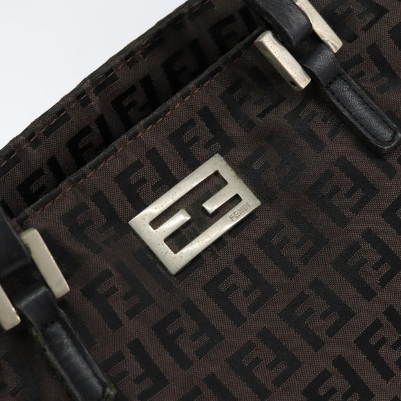 FENDI Zucchino Canvas Hand Bag Black Brown Auth ka067