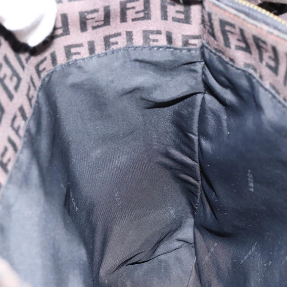 FENDI Zucchino Canvas Hand Bag Black Brown Auth ka067