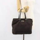 FENDI Zucchino Canvas Hand Bag Black Brown Auth ka067-25