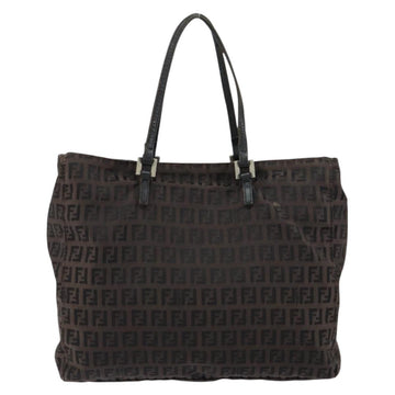 FENDI Zucchino Canvas Hand Bag Black Brown Auth ka067 - 0