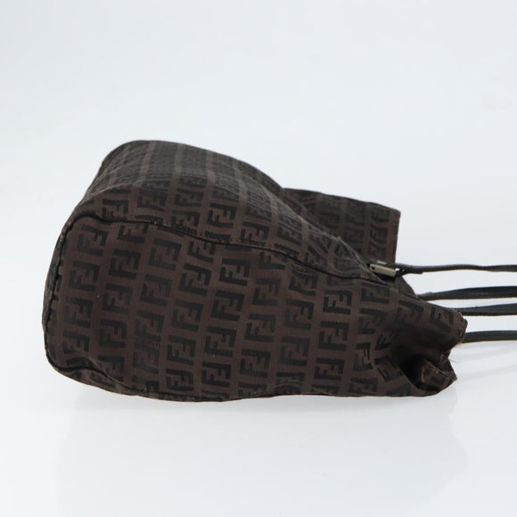 FENDI Zucchino Canvas Hand Bag Black Brown Auth ka067