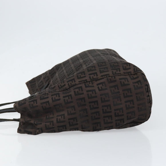 FENDI Zucchino Canvas Hand Bag Black Brown Auth ka067