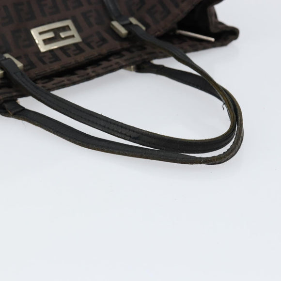 FENDI Zucchino Canvas Hand Bag Black Brown Auth ka067