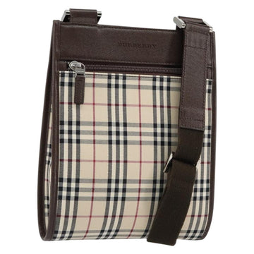 BURBERRY Nova Check Shoulder Bag Canvas Beige Silver Auth ka069