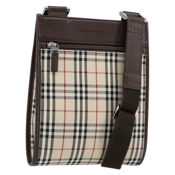 BURBERRY Nova Check Shoulder Bag Canvas Beige Silver Auth ka069