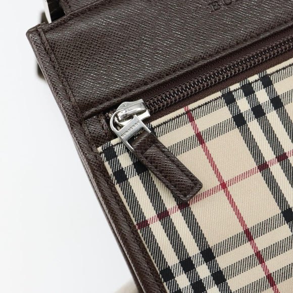 BURBERRY Nova Check Shoulder Bag Canvas Beige Silver Auth ka069