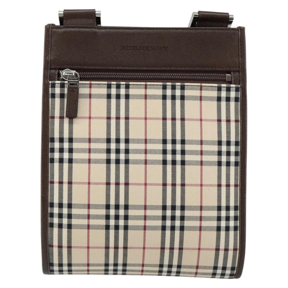 BURBERRY Nova Check Shoulder Bag Canvas Beige Silver Auth ka069