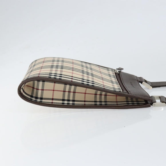 BURBERRY Nova Check Shoulder Bag Canvas Beige Silver Auth ka069