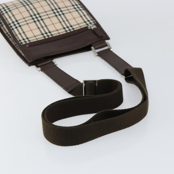 BURBERRY Nova Check Shoulder Bag Canvas Beige Silver Auth ka069