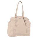 PRADA Shoulder Bag Leather Beige Silver Auth ka071-1