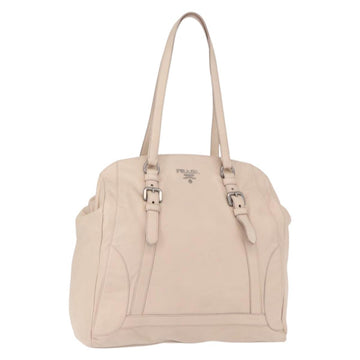 PRADA Shoulder Bag Leather Beige Silver Auth ka071