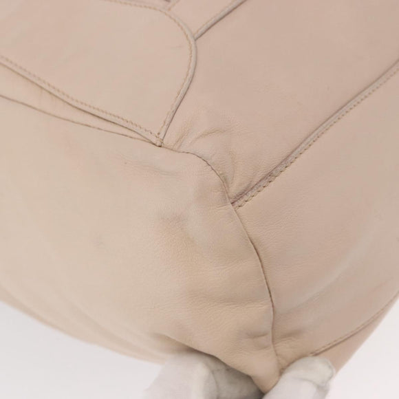 PRADA Shoulder Bag Leather Beige Silver Auth ka071