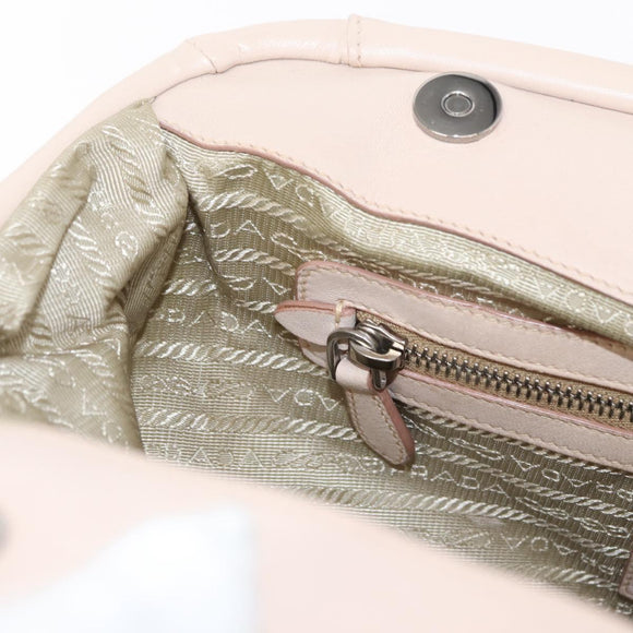 PRADA Shoulder Bag Leather Beige Silver Auth ka071