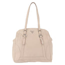 PRADA Shoulder Bag Leather Beige Silver Auth ka071-13