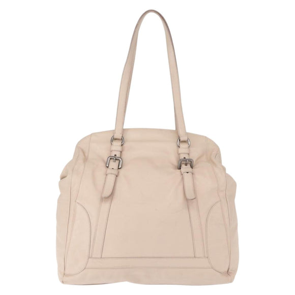 PRADA Shoulder Bag Leather Beige Silver Auth ka071