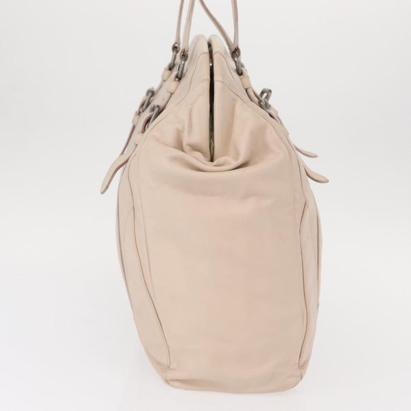 PRADA Shoulder Bag Leather Beige Silver Auth ka071