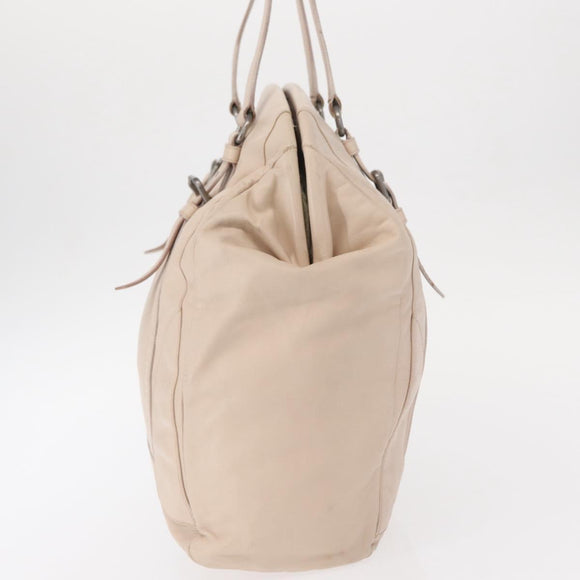 PRADA Shoulder Bag Leather Beige Silver Auth ka071