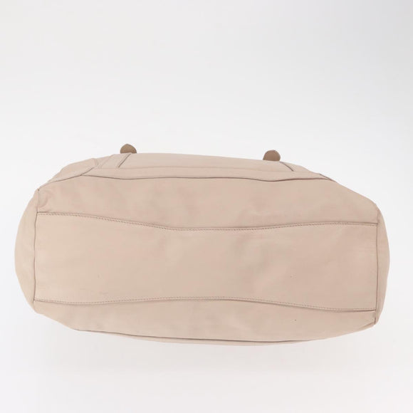 PRADA Shoulder Bag Leather Beige Silver Auth ka071