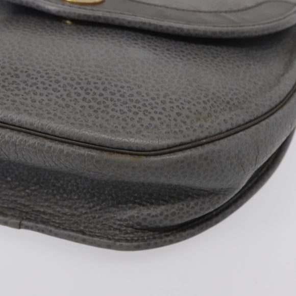 Christian Dior Shoulder Bag Leather Gray Gold Auth ka078