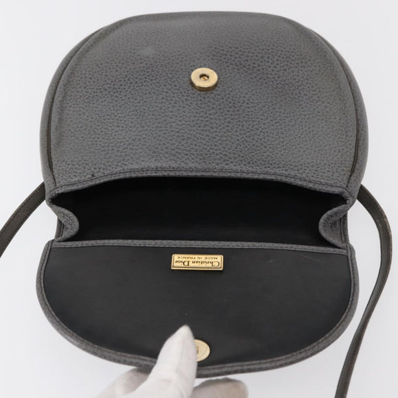Christian Dior Shoulder Bag Leather Gray Gold Auth ka078