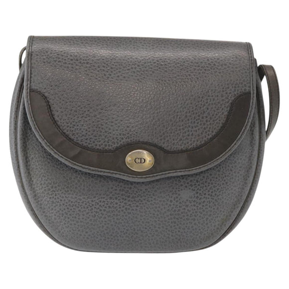 Christian Dior Shoulder Bag Leather Gray Gold Auth ka078