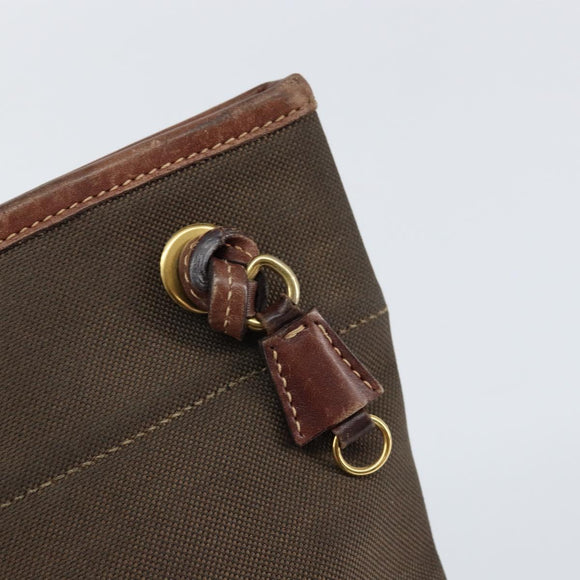 PRADA Shoulder Bag Canvas Dark Brown gold Auth ka080