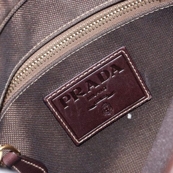 PRADA Shoulder Bag Canvas Dark Brown gold Auth ka080