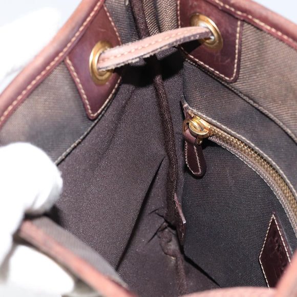 PRADA Shoulder Bag Canvas Dark Brown gold Auth ka080