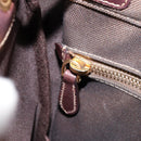 PRADA Shoulder Bag Canvas Dark Brown gold Auth ka080-22