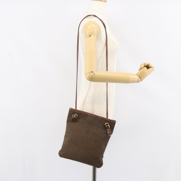 PRADA Shoulder Bag Canvas Dark Brown gold Auth ka080