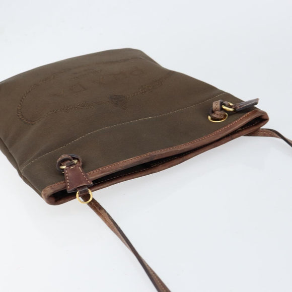 PRADA Shoulder Bag Canvas Dark Brown gold Auth ka080