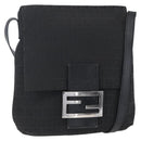 FENDI Zucchino Canvas Shoulder Bag Black Silver Auth ka081-1