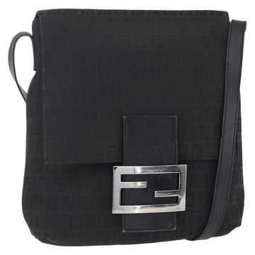 FENDI Zucchino Canvas Shoulder Bag Black Silver Auth ka081
