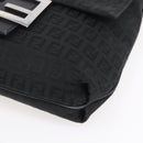 FENDI Zucchino Canvas Shoulder Bag Black Silver Auth ka081-9