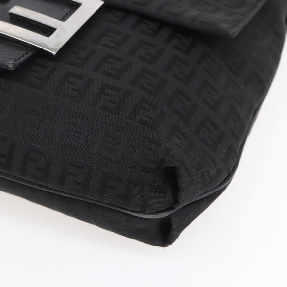 FENDI Zucchino Canvas Shoulder Bag Black Silver Auth ka081