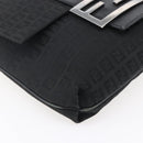 FENDI Zucchino Canvas Shoulder Bag Black Silver Auth ka081-14