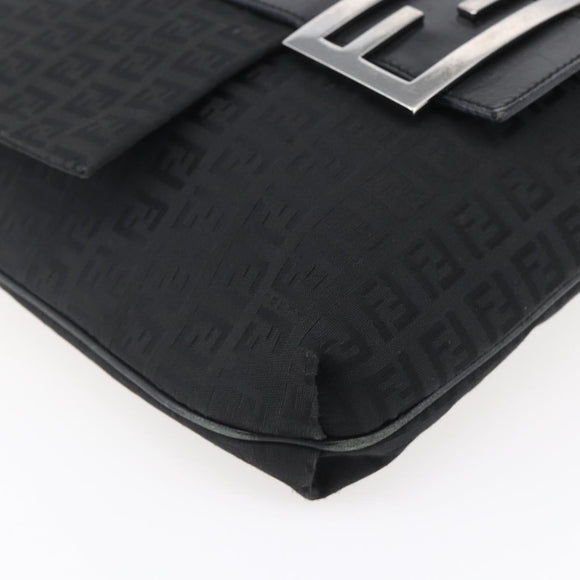 FENDI Zucchino Canvas Shoulder Bag Black Silver Auth ka081