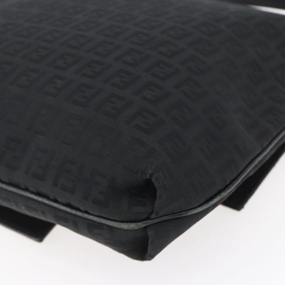 FENDI Zucchino Canvas Shoulder Bag Black Silver Auth ka081