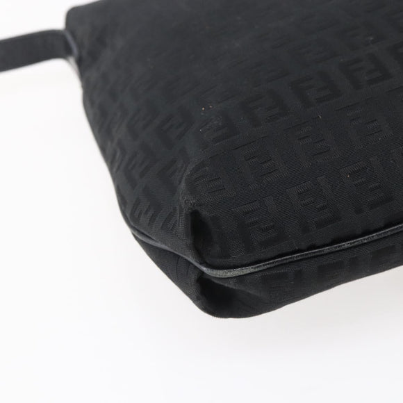 FENDI Zucchino Canvas Shoulder Bag Black Silver Auth ka081