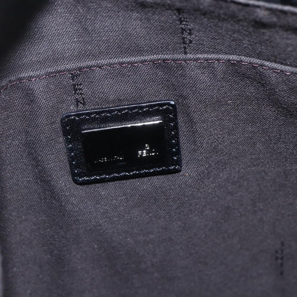FENDI Zucchino Canvas Schoudertas Zwart Zilver Auth ka081