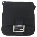 FENDI Zucchino Canvas Shoulder Bag Black Silver Auth ka081-13