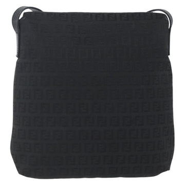 FENDI Zucchino Canvas Shoulder Bag Black Silver Auth ka081 - 0