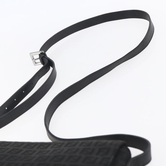 FENDI Zucchino Canvas Shoulder Bag Black Silver Auth ka081
