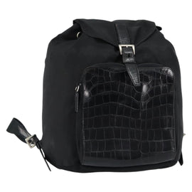 PRADA Embossing Backpack Nylon Black Silver Auth ka084