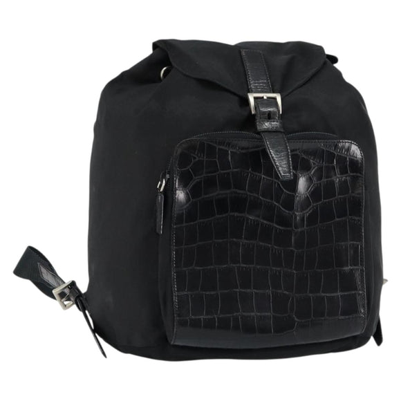 PRADA Embossing Backpack Nylon Black Silver Auth ka084